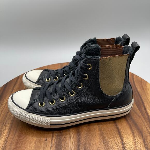 Converse Chuck Taylor All Star Shoes Womens Size 7.5 Black Leather Casual Skate - Picture 3 of 8